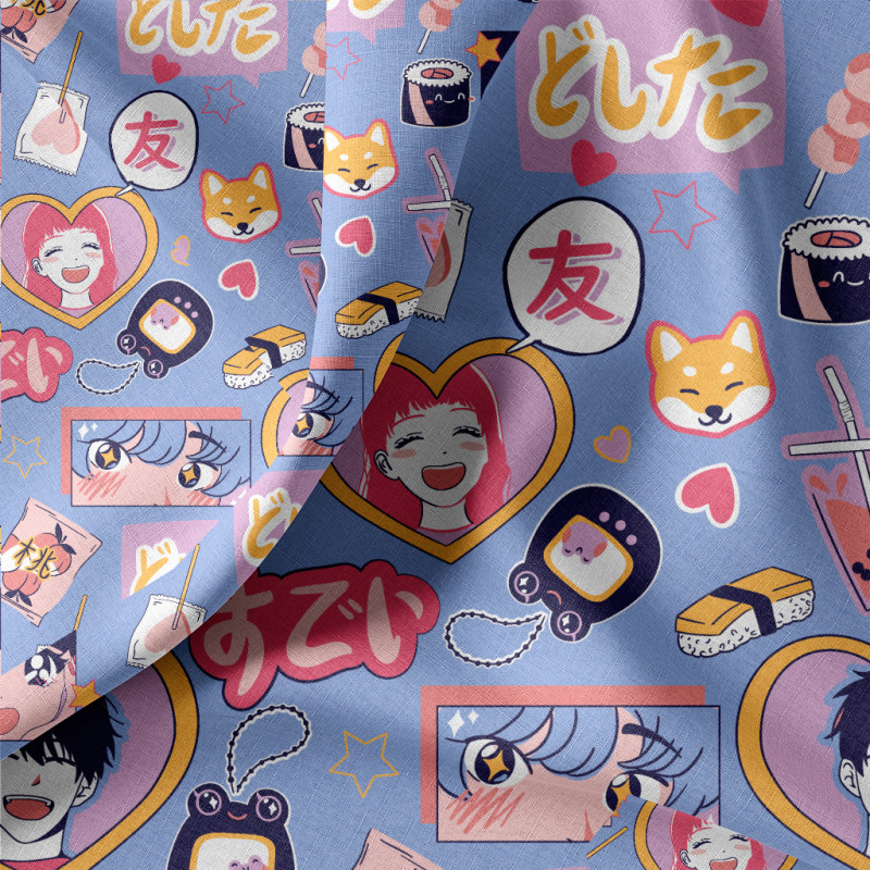 Printed Cotton INLOVE Blue / Pink
